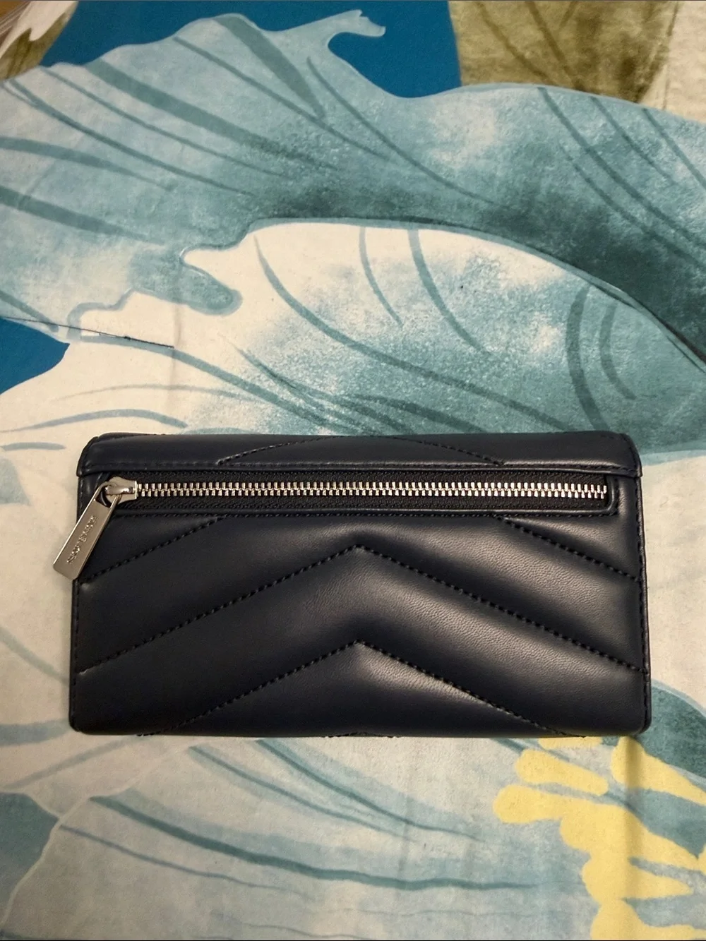 Michael Kors Quilted Navy Chevron Leather Wallet with Logo Hardware